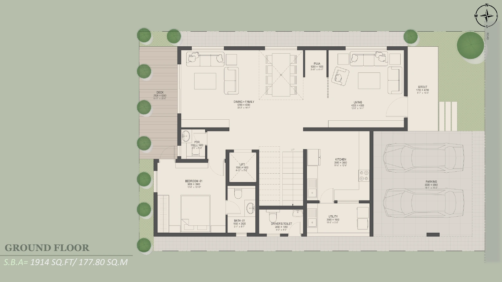 40 x 63 ft East facing Ground floor drawing